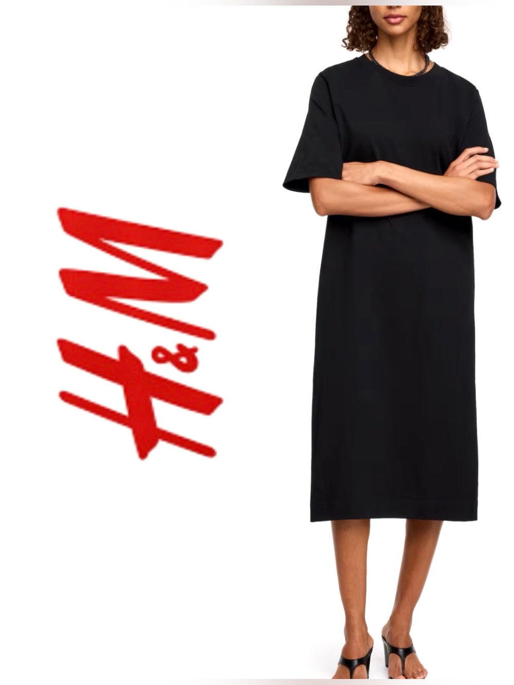 H&M Short Sleeve Maxi T-Shirt Dress in Black